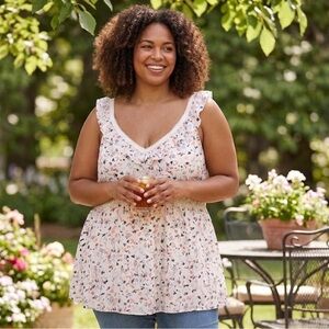 Torrid Floral Ruffle V-Neck Top Size 3X